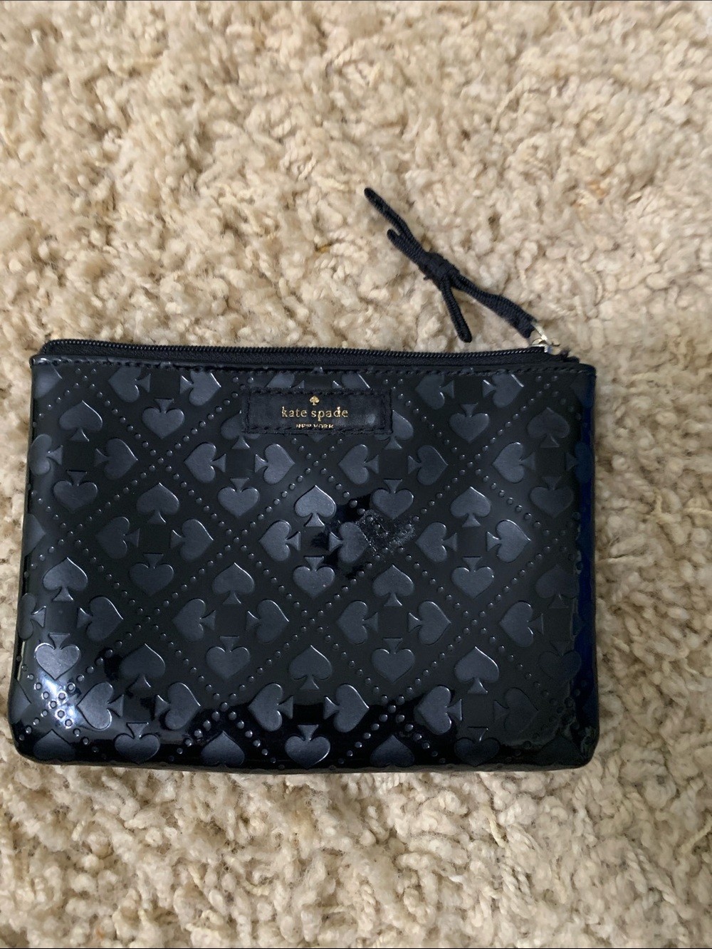 kate spade Black Patent Heart-Embossed Zip Pouch